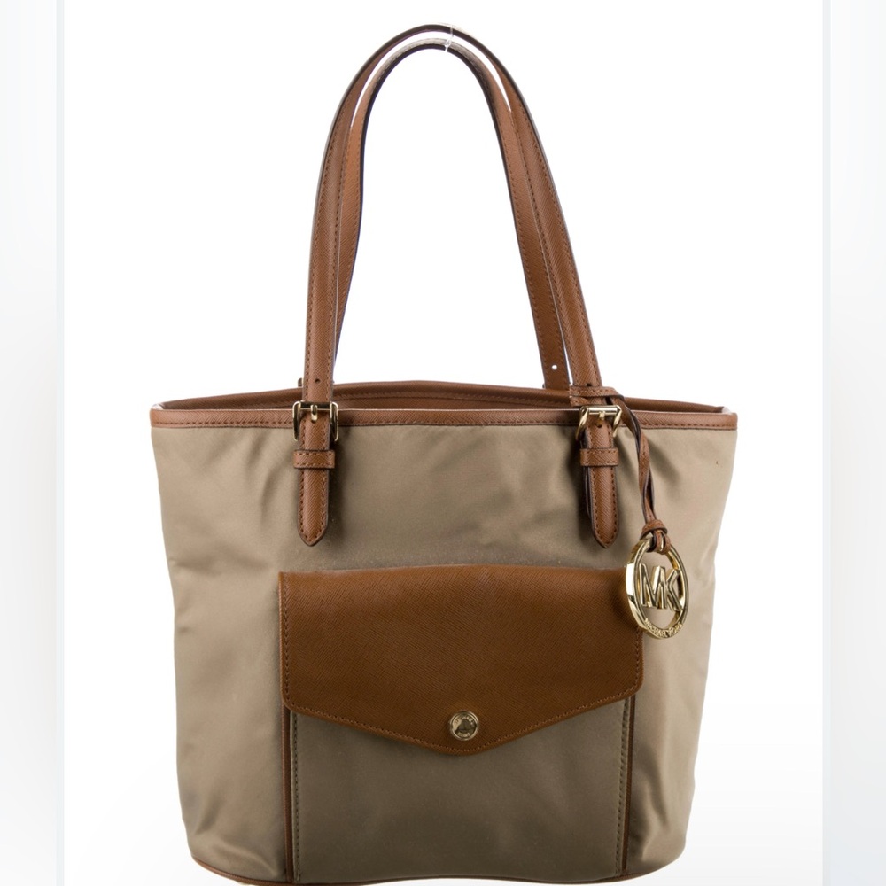 MICHAEL KIRS JET SET BROWN & TAN NYLIN YOTE BAG